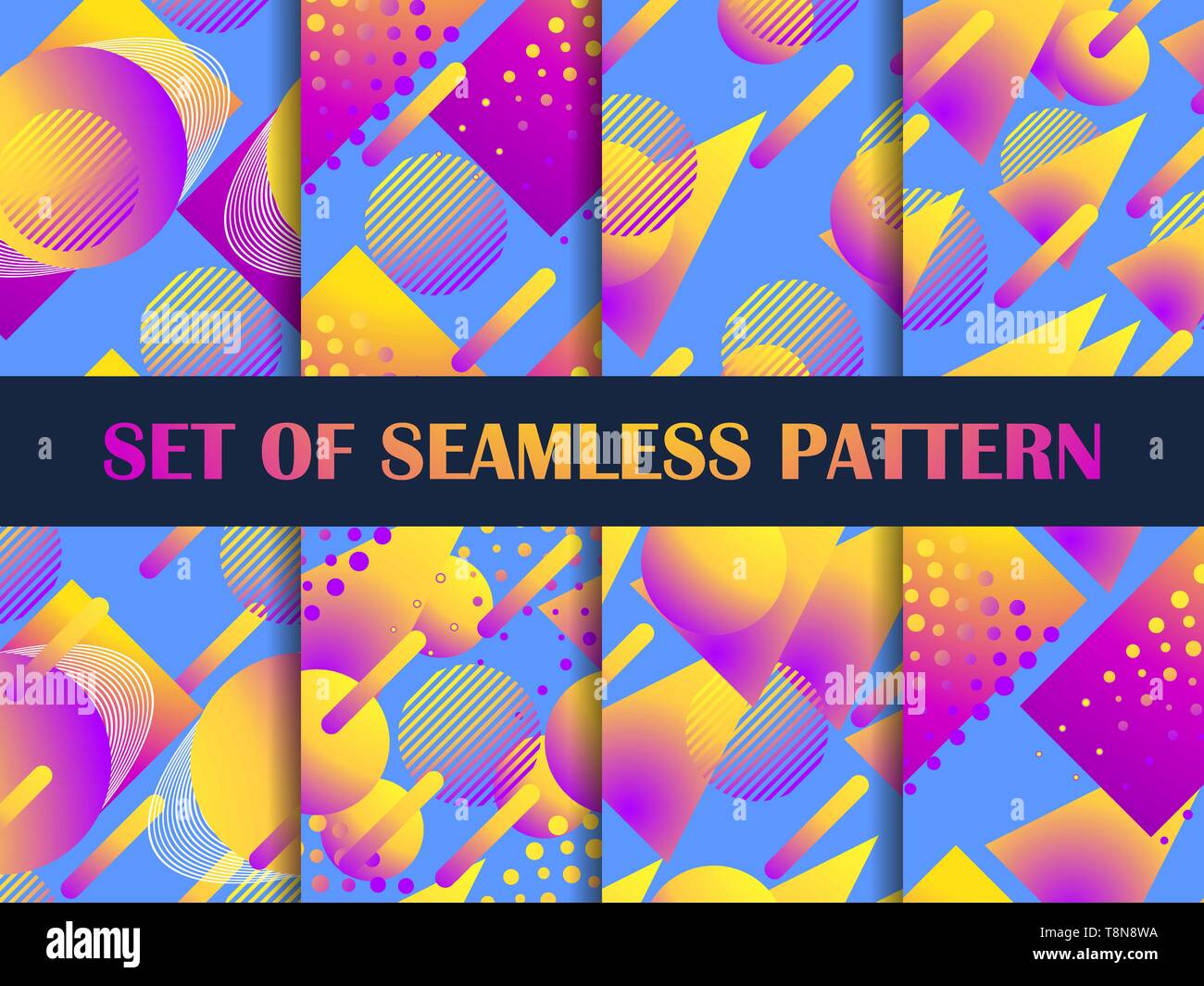 Set of seamless pattern with colorful liquid shapes. Geometric elements ...