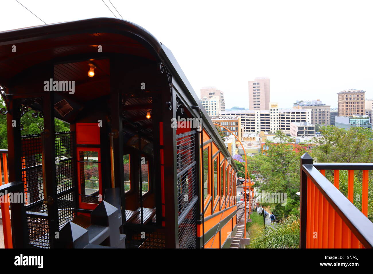 Angels Flight, the historic funicular railway located in downtown of Los Angeles - California Stock Photo