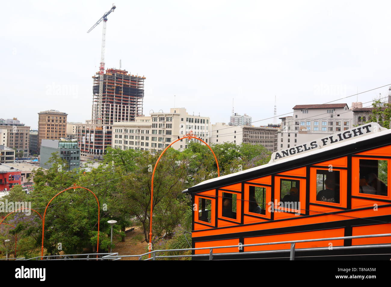 Angels Flight, the historic funicular railway located in downtown of Los Angeles - California Stock Photo