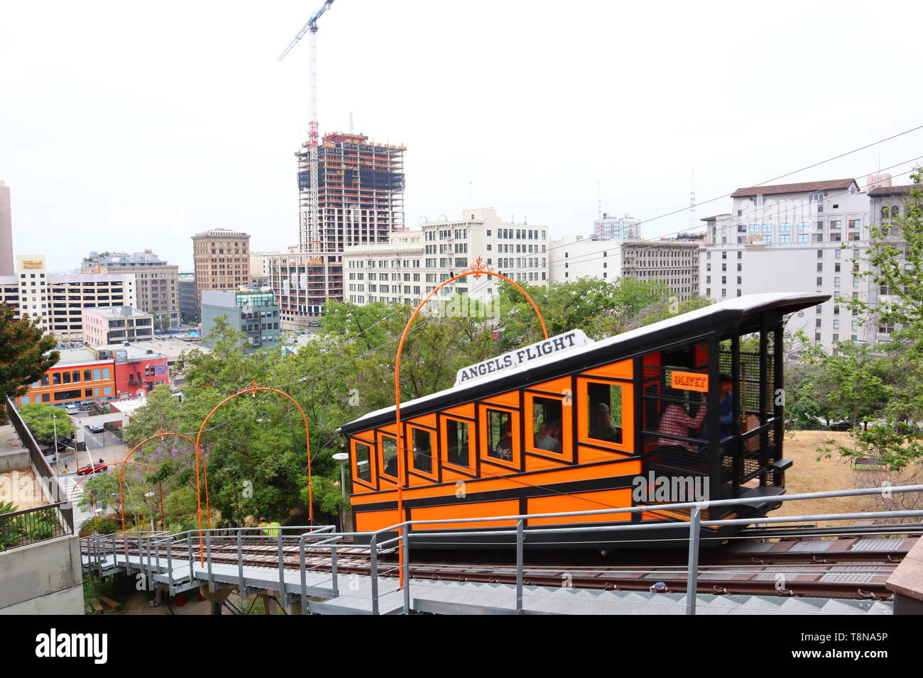 Angels Flight, the historic funicular railway located in downtown of Los Angeles - California Stock Photo