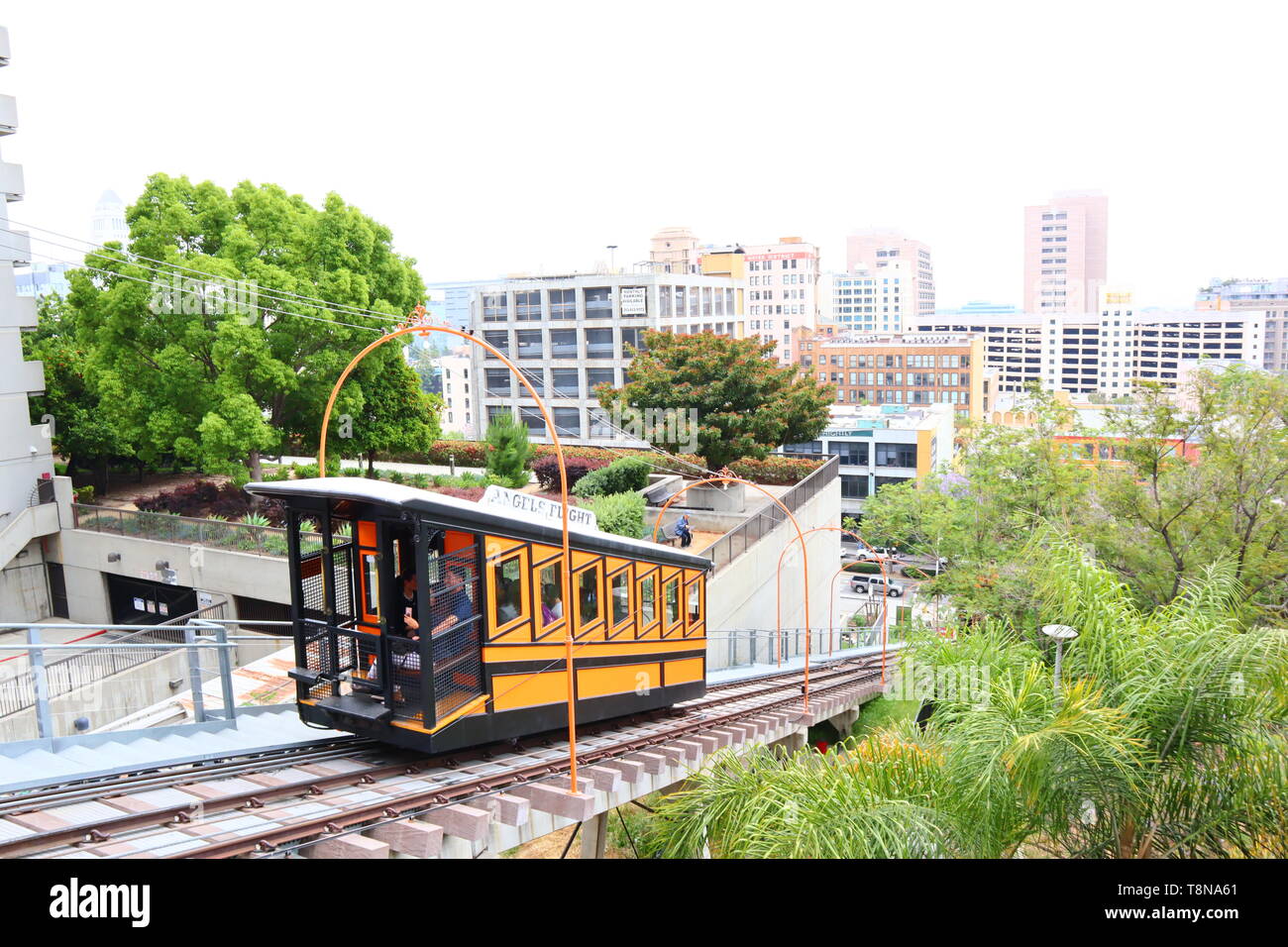 Angels Flight, the historic funicular railway located in downtown of Los Angeles - California Stock Photo