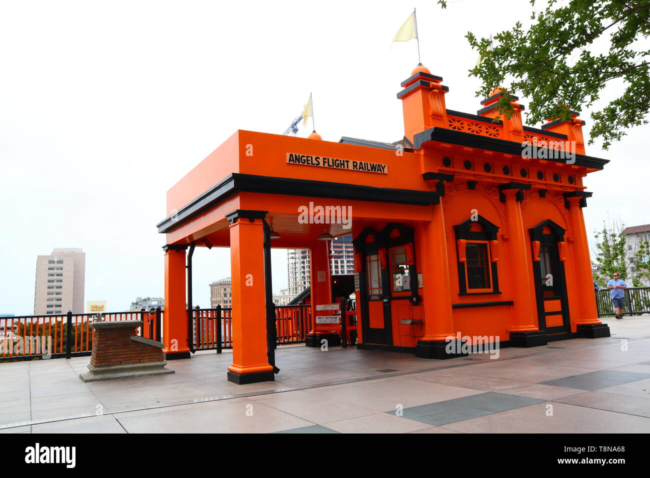 Angels Flight, the historic funicular railway located in downtown of Los Angeles - California Stock Photo
