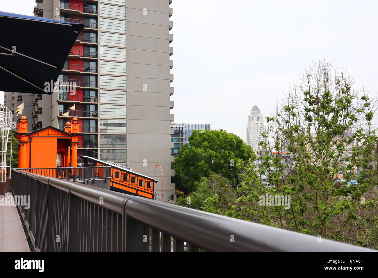 Angels Flight, the historic funicular railway located in downtown of Los Angeles - California Stock Photo