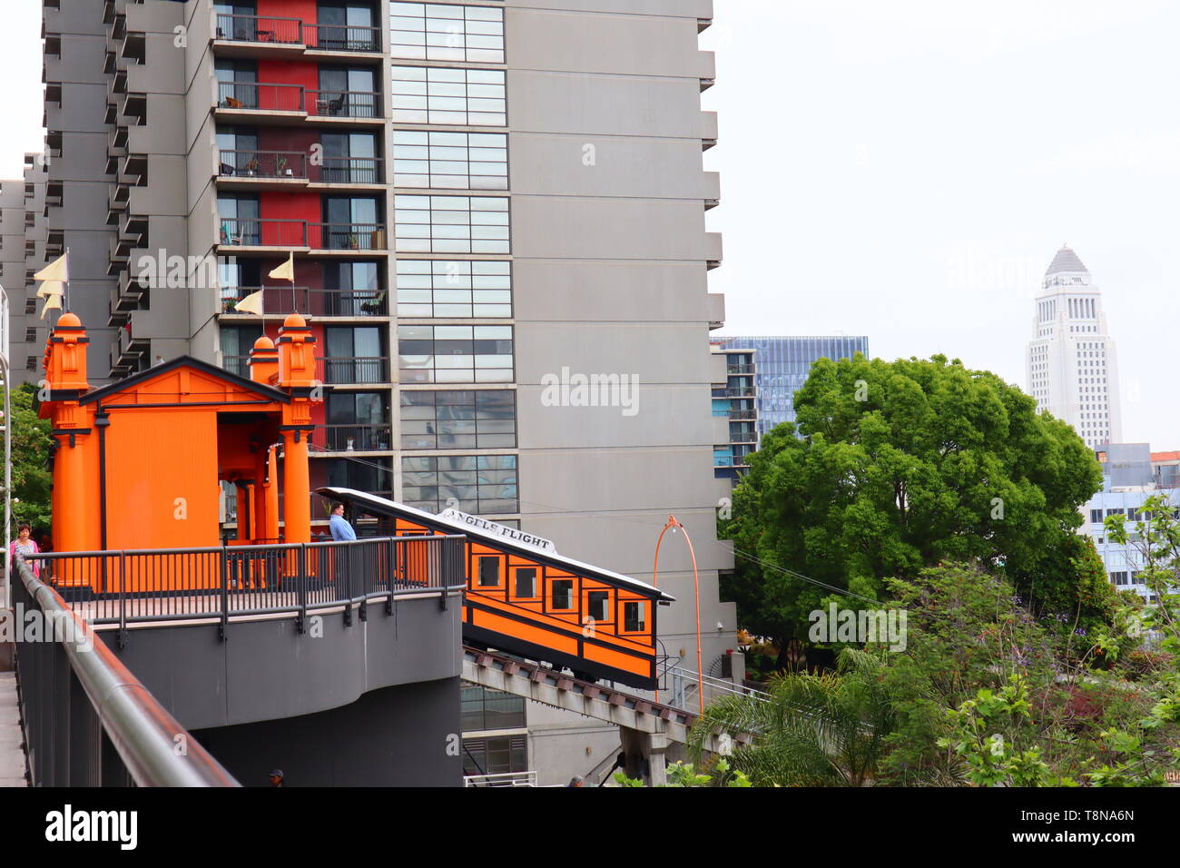 Angels Flight, the historic funicular railway located in downtown of Los Angeles - California Stock Photo