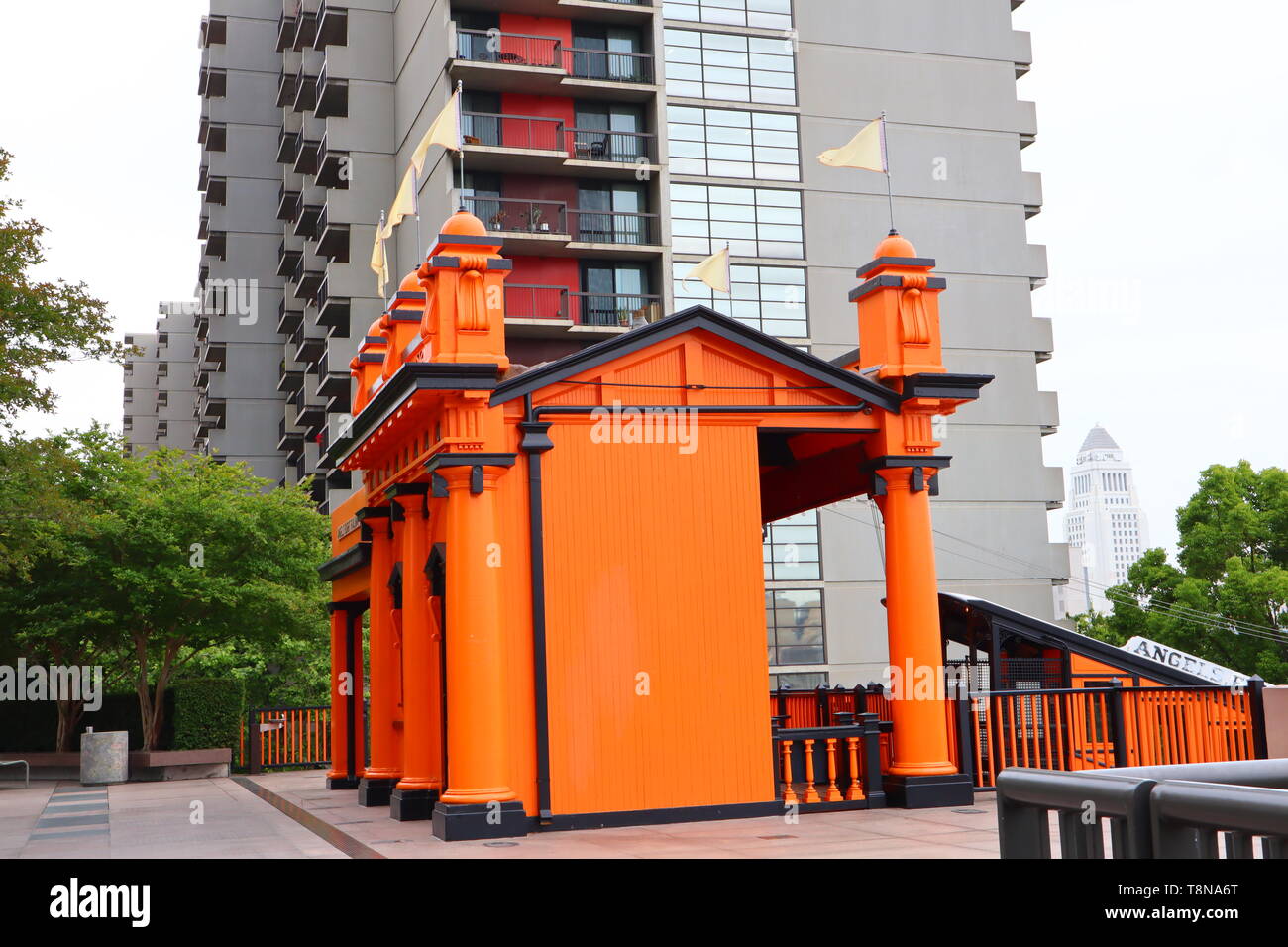 Angels Flight, the historic funicular railway located in downtown of Los Angeles - California Stock Photo