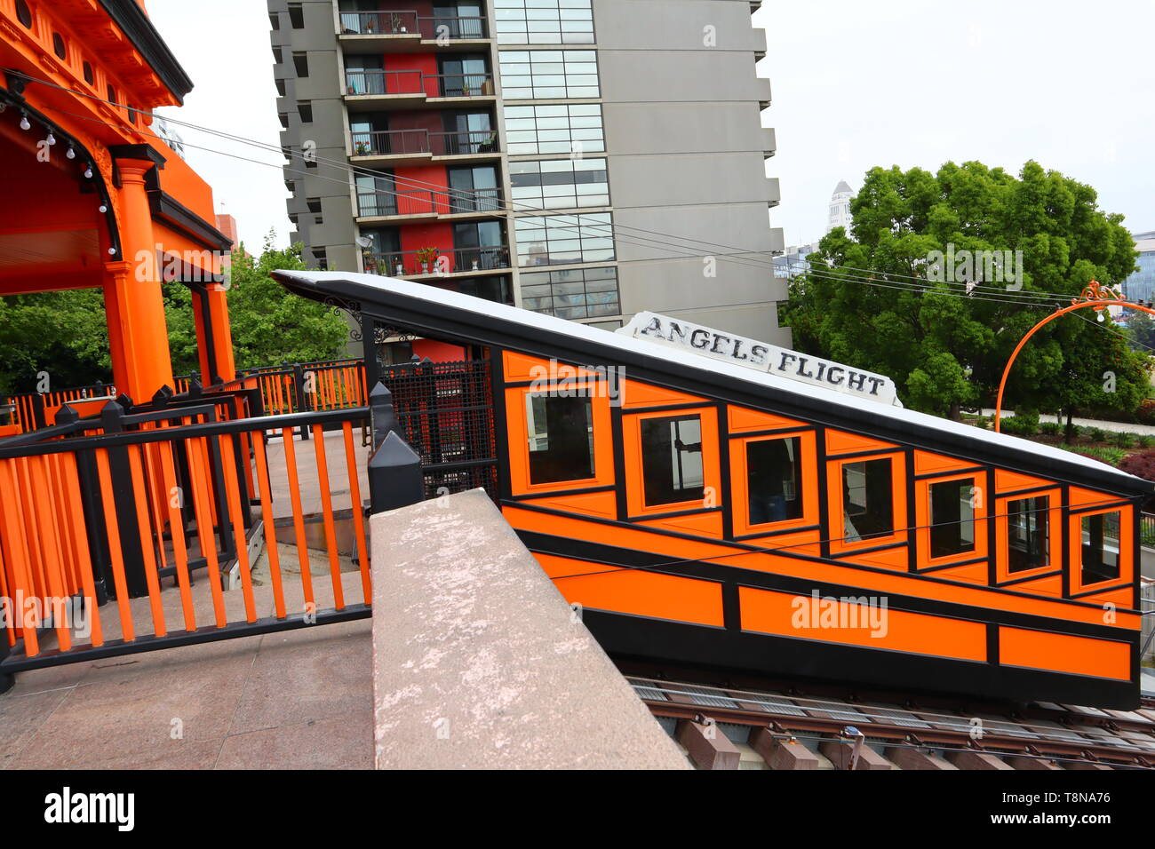 Angels Flight, the historic funicular railway located in downtown of Los Angeles - California Stock Photo