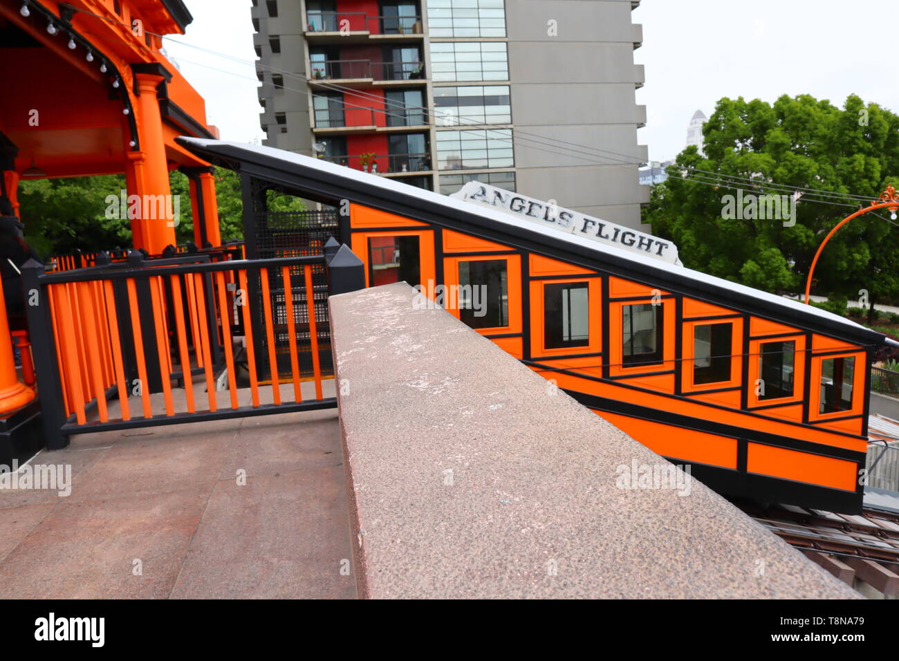 Angels Flight, the historic funicular railway located in downtown of Los Angeles - California Stock Photo