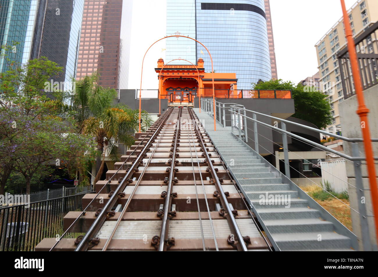 Angels Flight, the historic funicular railway located in downtown of Los Angeles - California Stock Photo