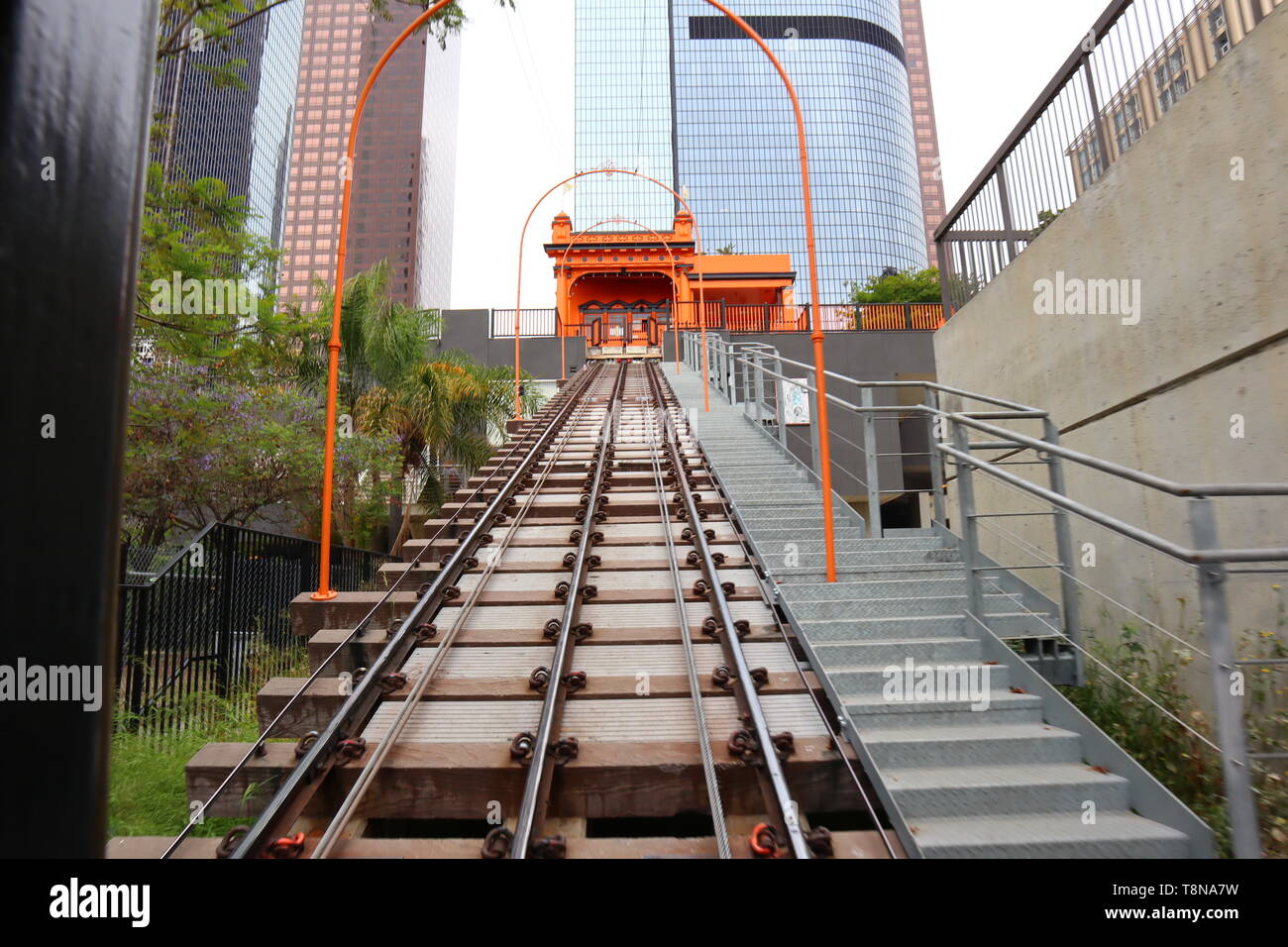 Angels Flight, the historic funicular railway located in downtown of Los Angeles - California Stock Photo