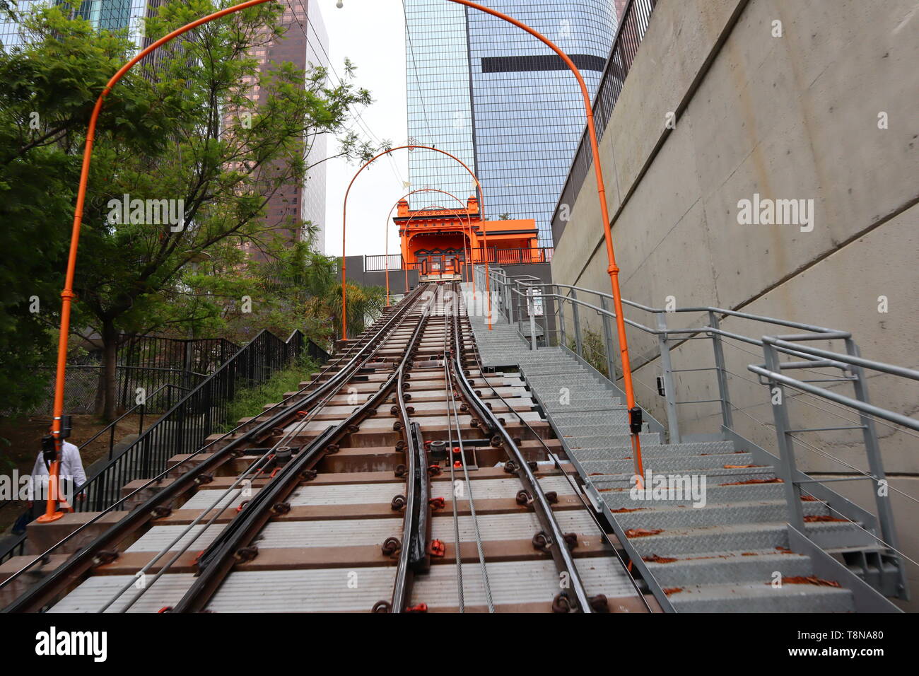 Angels Flight, the historic funicular railway located in downtown of Los Angeles - California Stock Photo