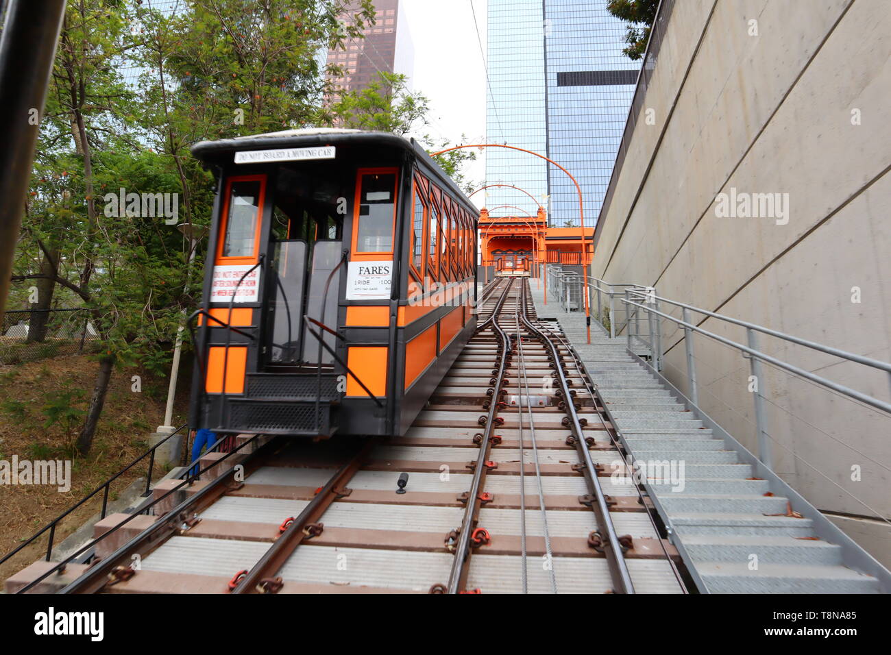Angels Flight, the historic funicular railway located in downtown of Los Angeles - California Stock Photo