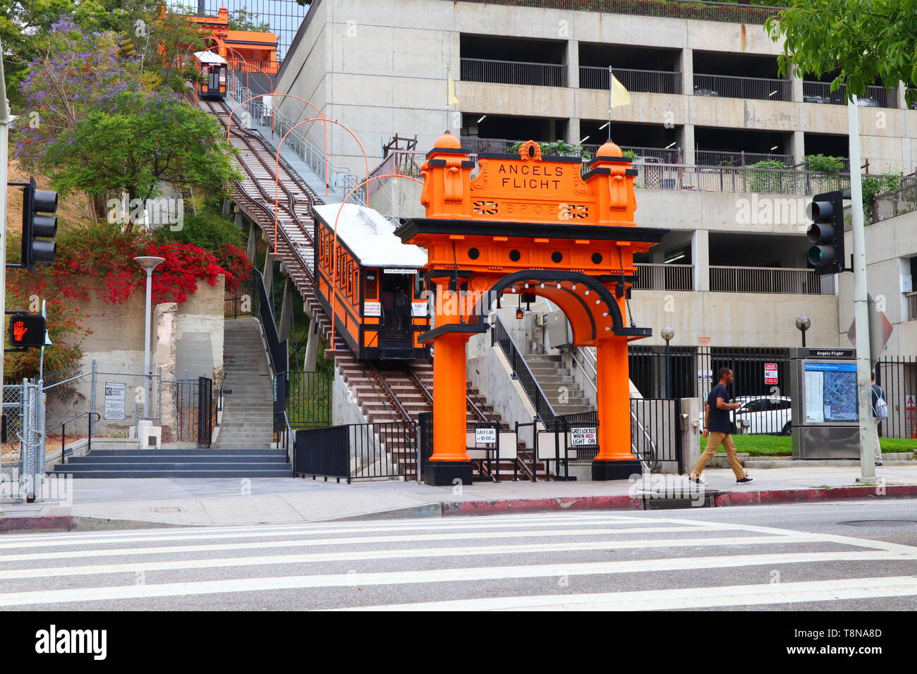 Angels Flight, the historic funicular railway located in downtown of Los Angeles - California Stock Photo