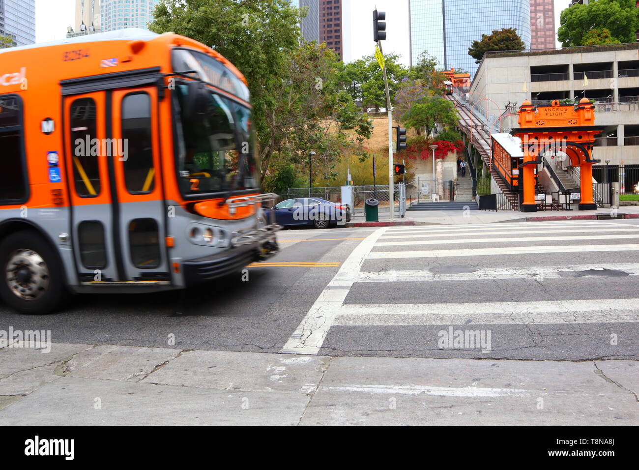 Angels Flight, the historic funicular railway located in downtown of Los Angeles - California Stock Photo