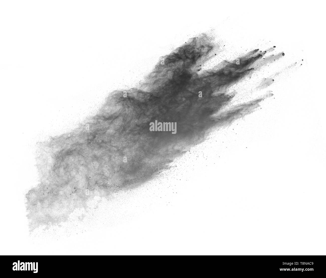 Freeze motion of white dust explosions isolated on white background. Stock Photo