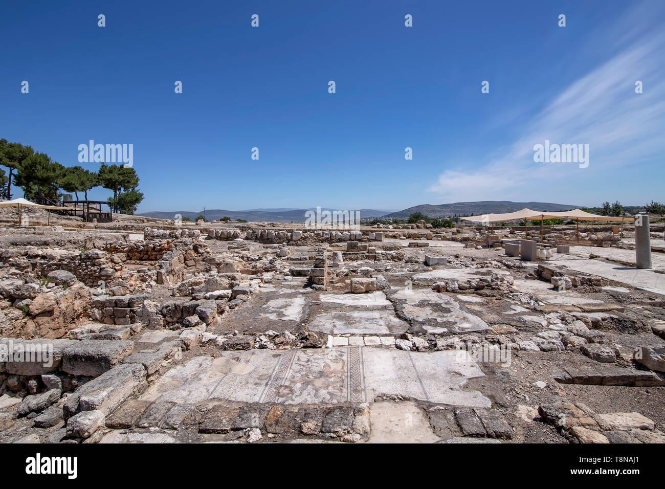 Ruins and mosaics of an ancient city Zippori, National Park, Israel. Ancient city Zippori with its ruins and mosaics is a famous tourist spot Stock Photo
