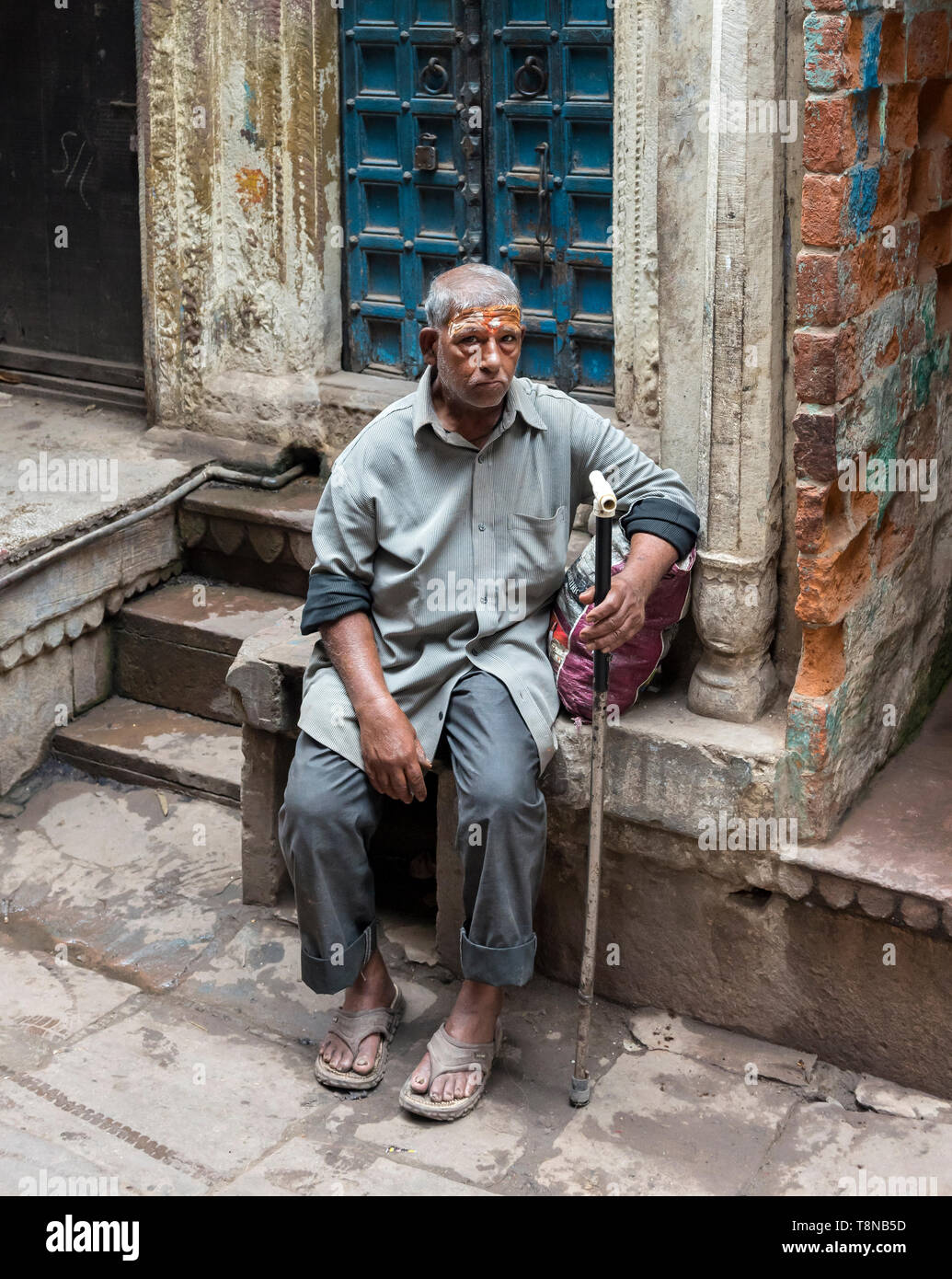 Portrait of an Indian man, Old City of Varanasi, India Stock Photo