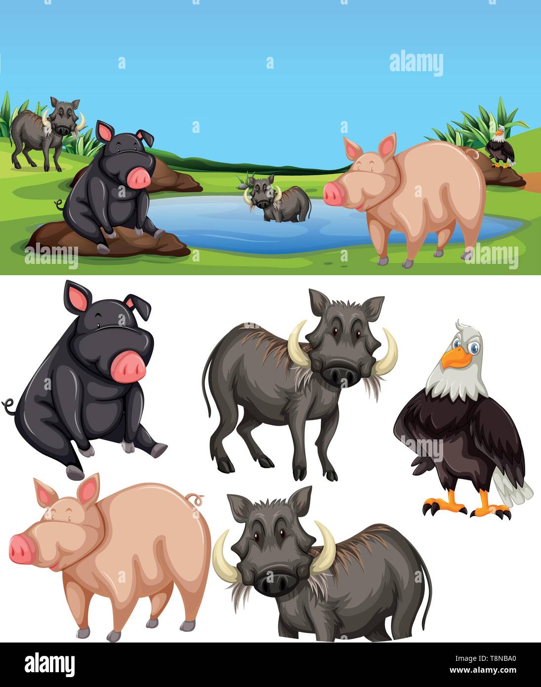 Animals in pond scene illustration Stock Vector Image & Art - Alamy