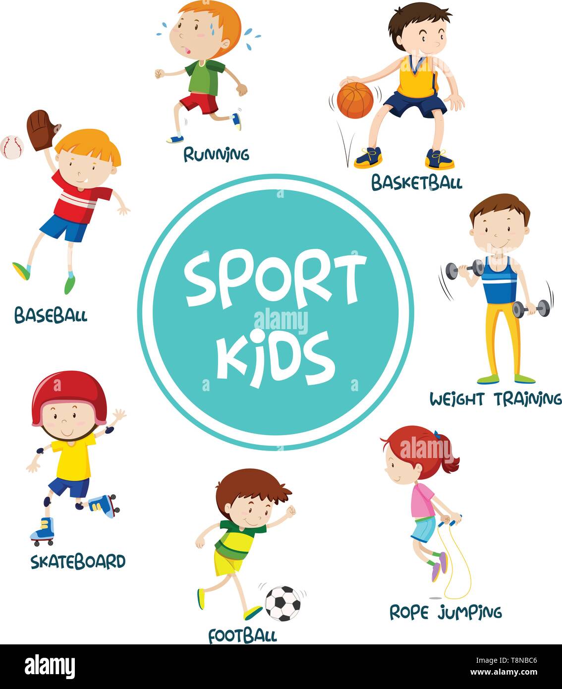 Sports kids set concept illustration Stock Vector