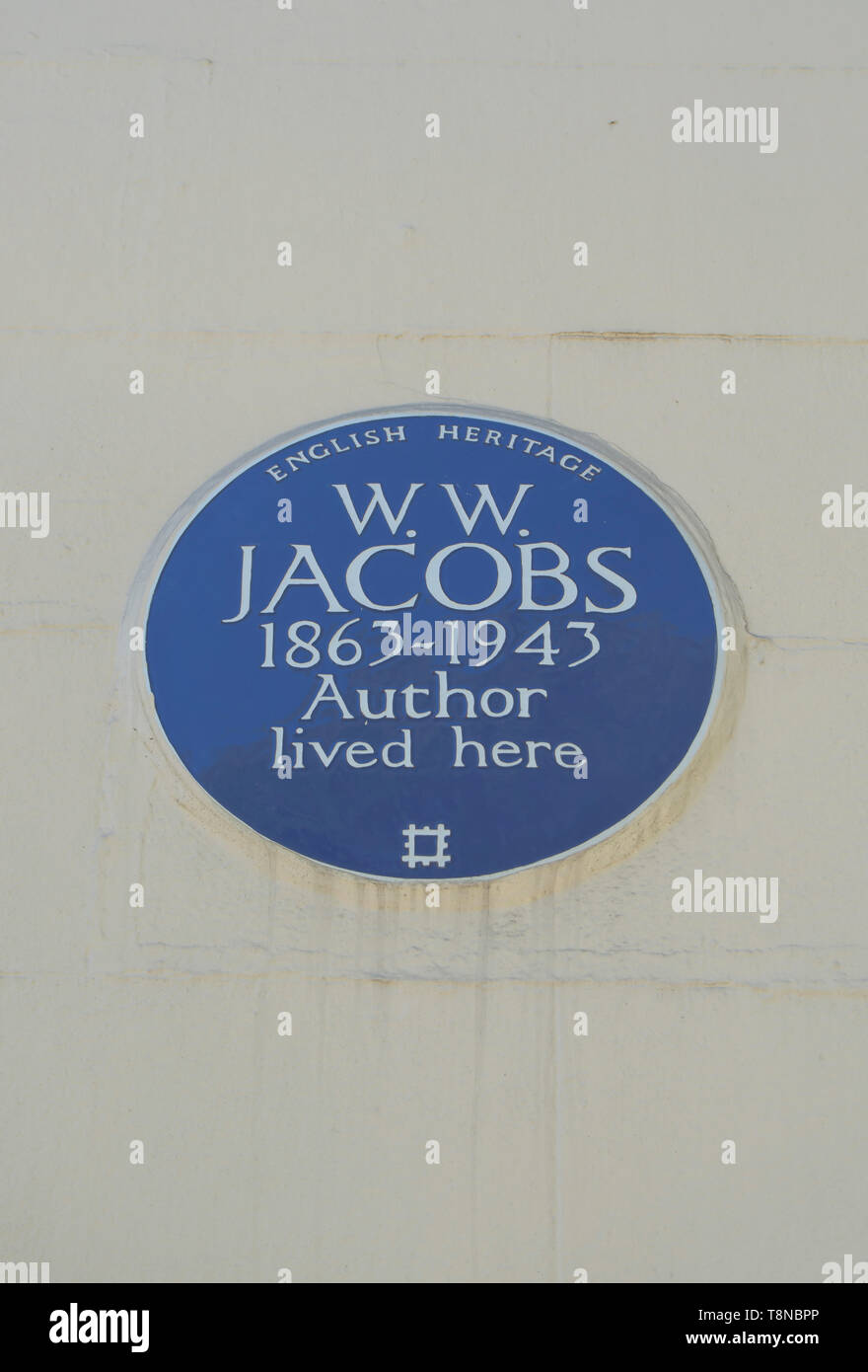 english heritage blue plaque marking a home of author ww jacobs, camden, london, england Stock Photo