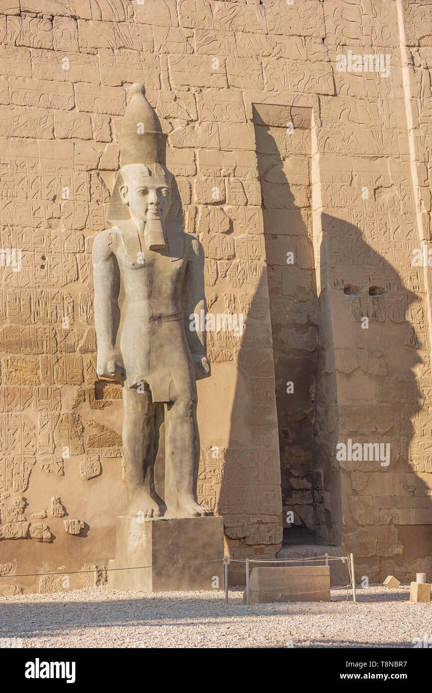 Close up of the statue of Ramesses II at the entrance of the temple of Luxor Stock Photo