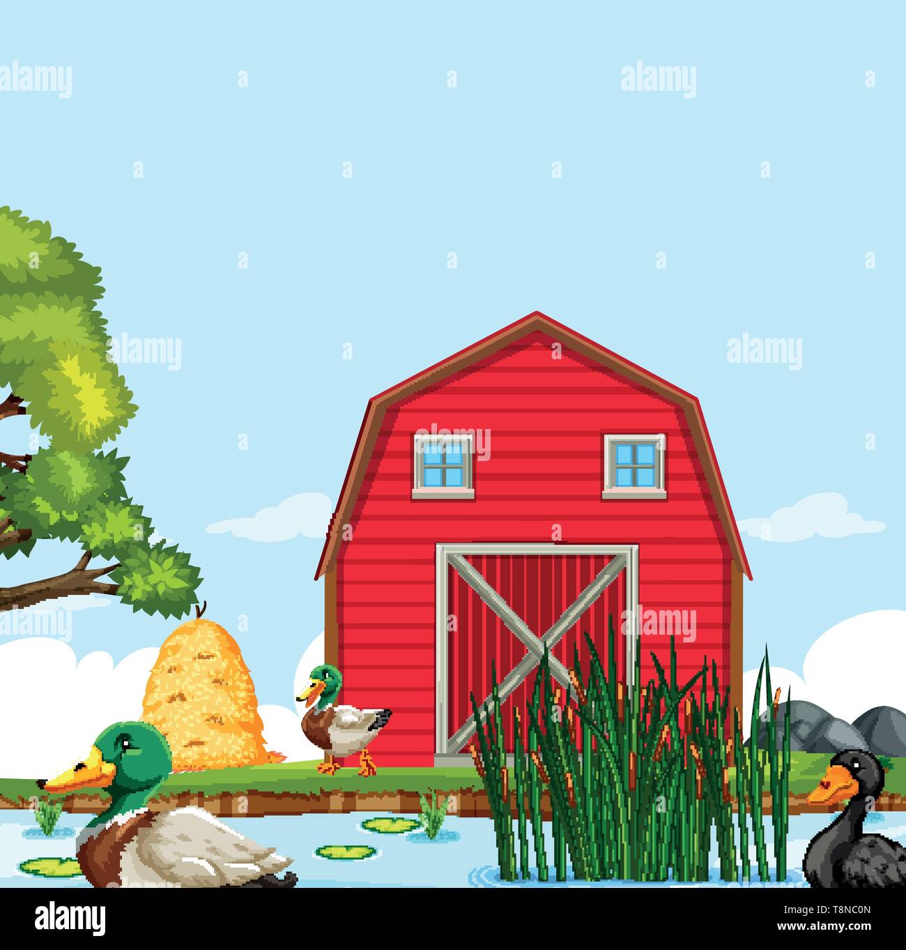 Rural farm house landscape illustration Stock Vector Image & Art - Alamy