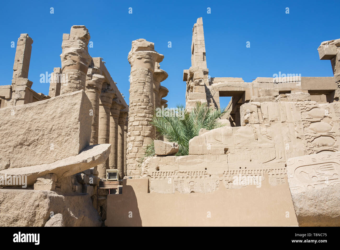 View of ruined columns in the Temple Complex of Karnak Stock Photo