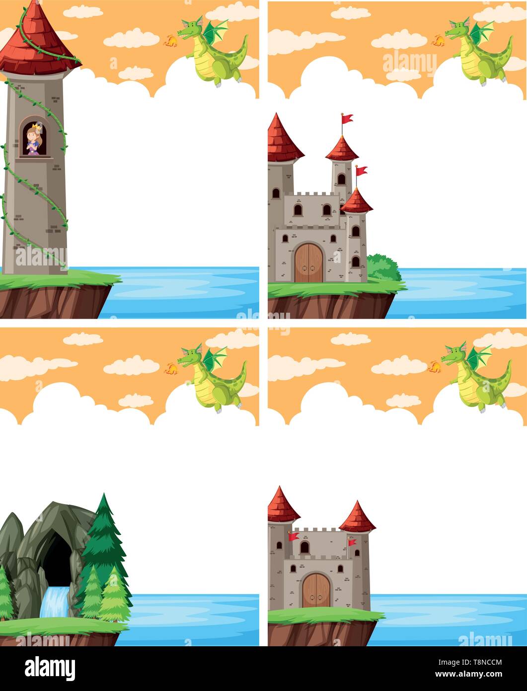 Dragon and the castle illustration Stock Vector Image & Art - Alamy