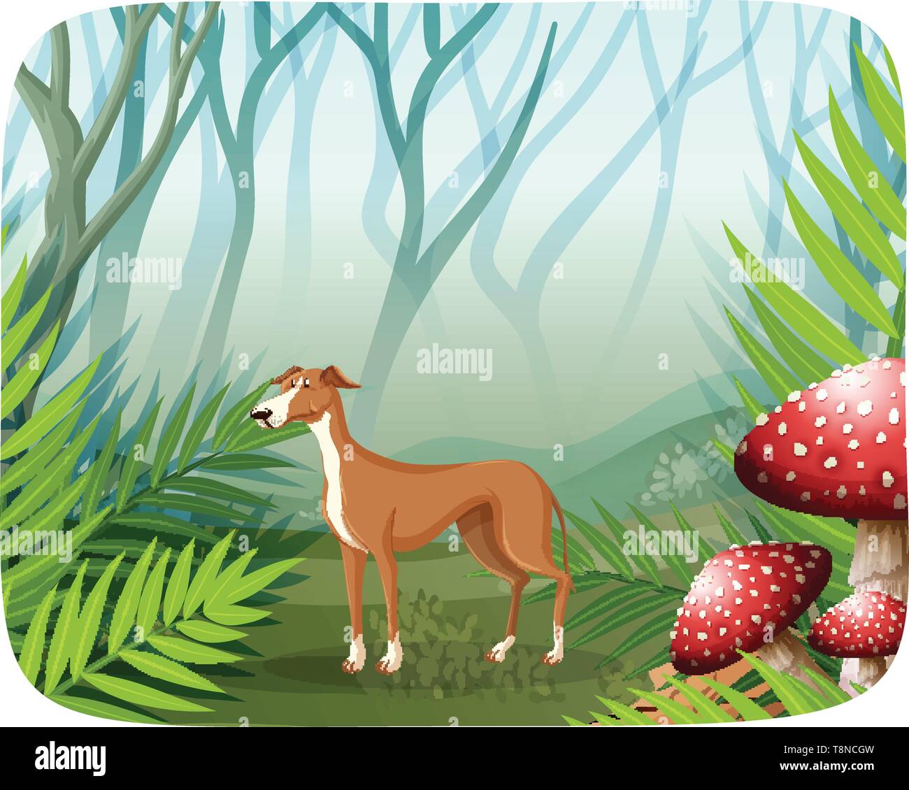 dog in nature scene illustration Stock Vector