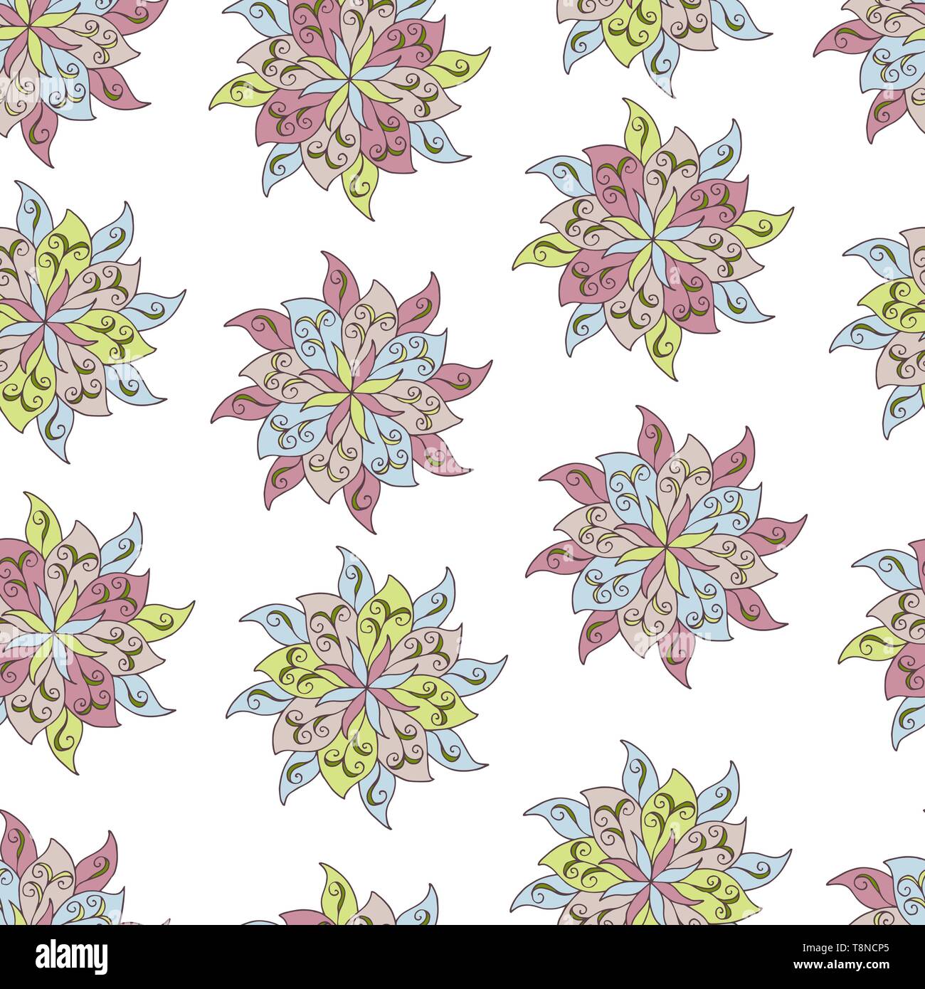 Abstract seamless pattern of mandalas on white background Stock Vector