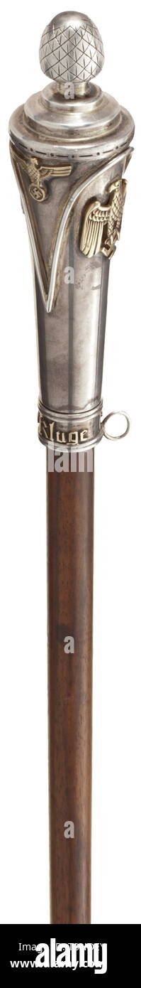 Generalfeldmarschall Günther von Kluge - an interim baton Collector's reproduction. Hard silver-plated pommel made of several pieces with applied, gilt inscription 'von Kluge'. Wooden haft with brass mounts. Length 86 cm. historic, historical, army, armies, armed forces, military, militaria, 20th century, Editorial-Use-Only Stock Photo