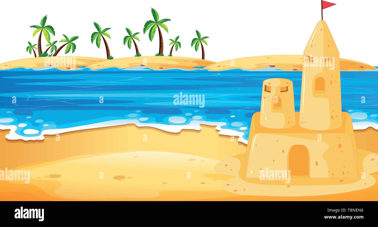 Sandcastle in beach scene illustration Stock Vector Image & Art - Alamy