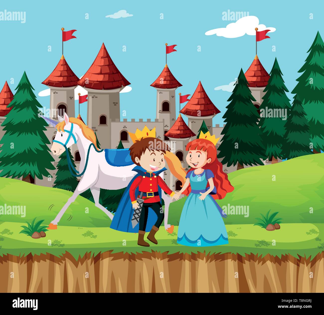 Princess and prince at the castle illustration Stock Vector Image & Art ...