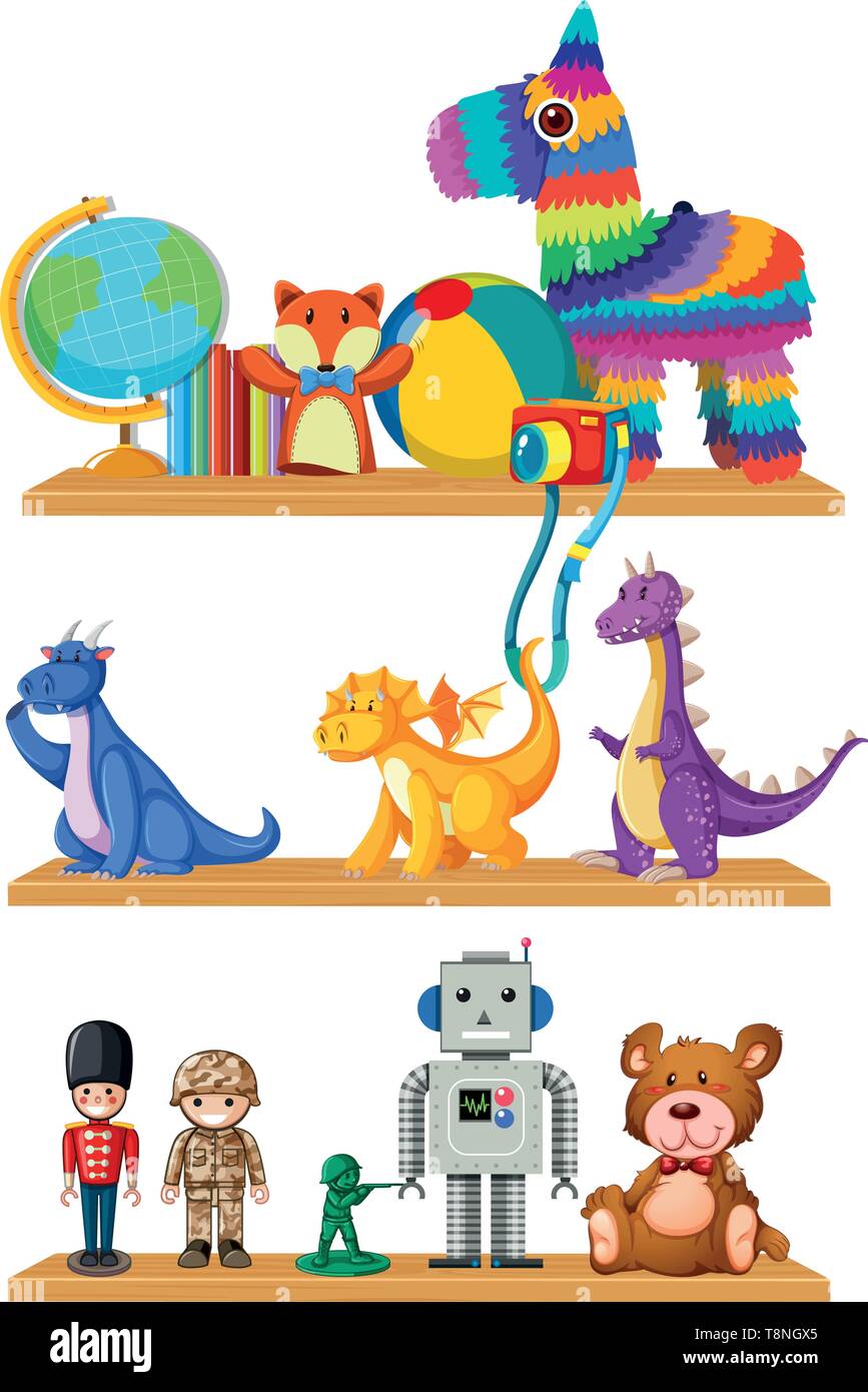 Set of toys on shelf illustration Stock Vector Image & Art - Alamy