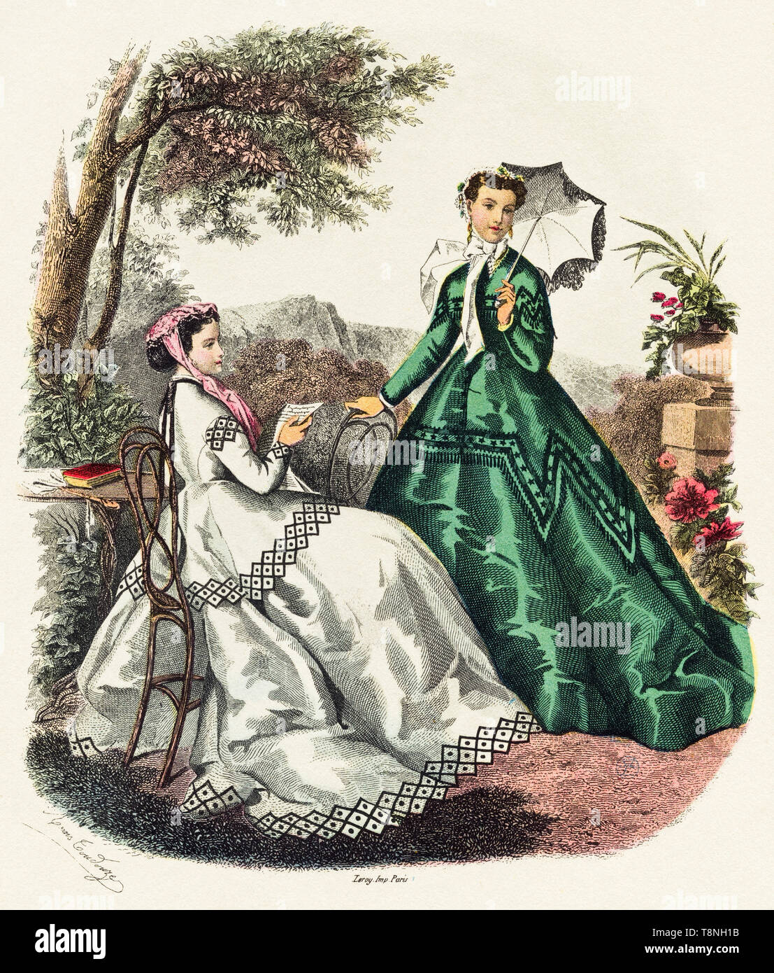 Fashion for the Victorian woman original coloured engraving circa 1870 Stock Photo