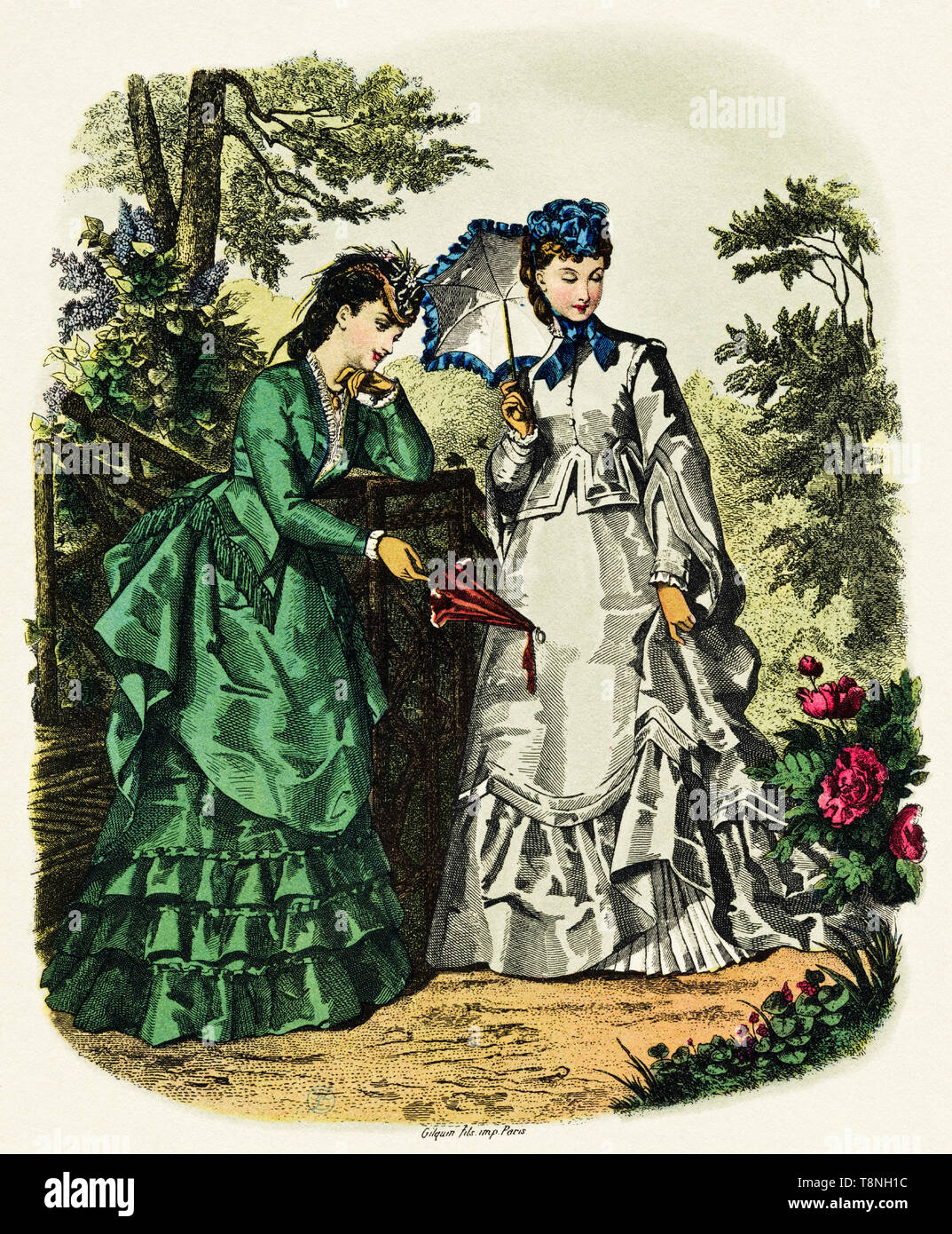 Fashion for the Victorian woman original coloured engraving circa 1870 Stock Photo