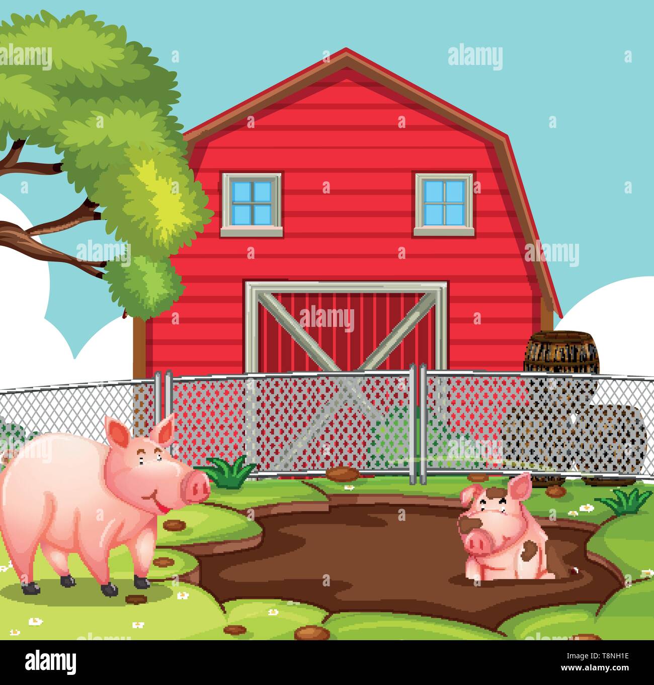 Happy pig at farmland illustration Stock Vector Image & Art - Alamy