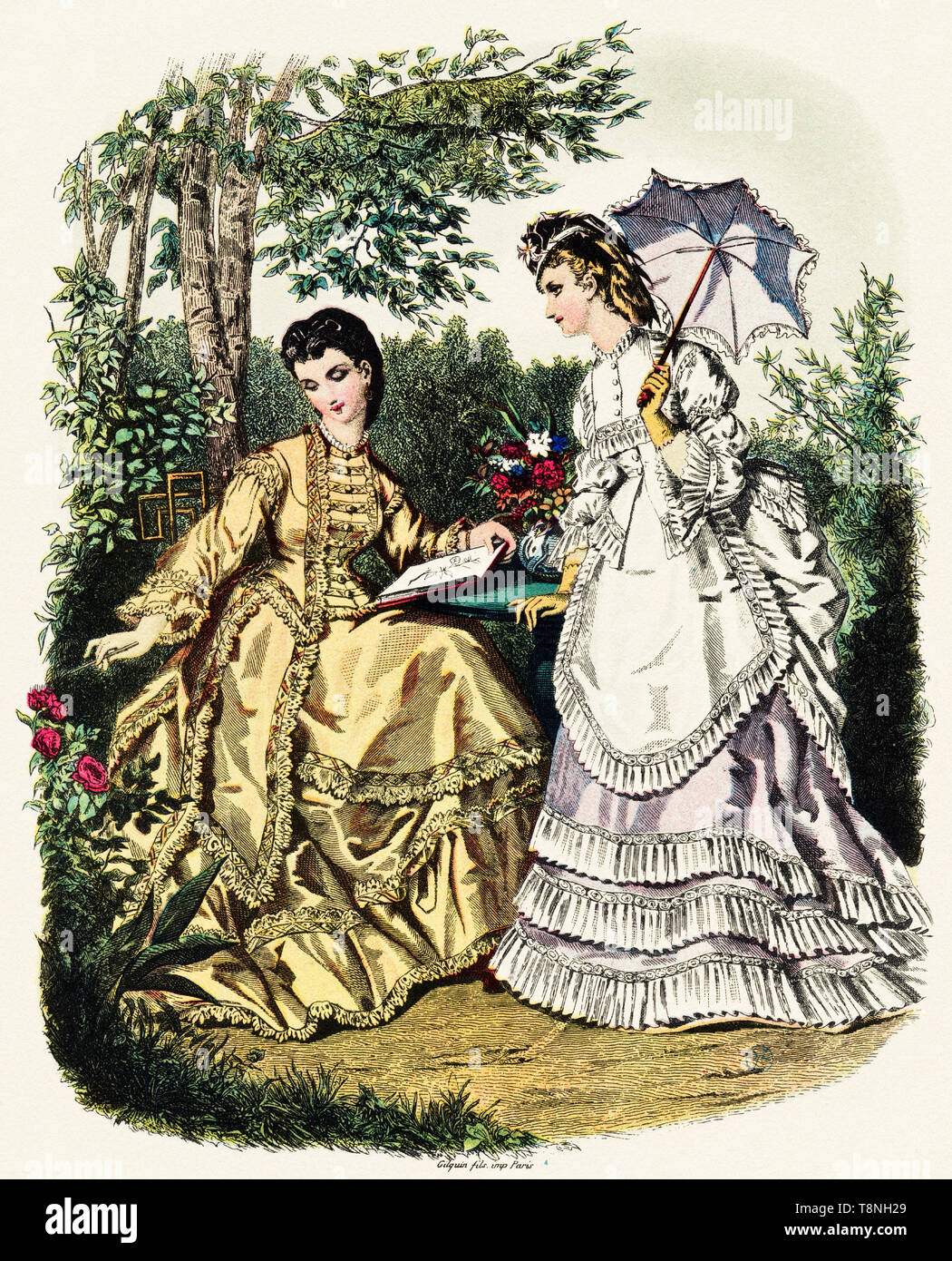 Fashion for the Victorian woman original coloured engraving circa 1870 Stock Photo