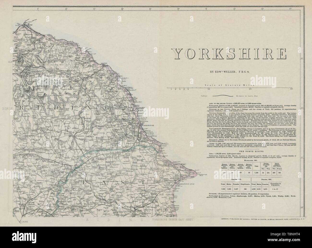 YORKSHIRE NORTH EAST COAST. Bridlington Scarborough Whitby. WELLER 1863 map Stock Photo
