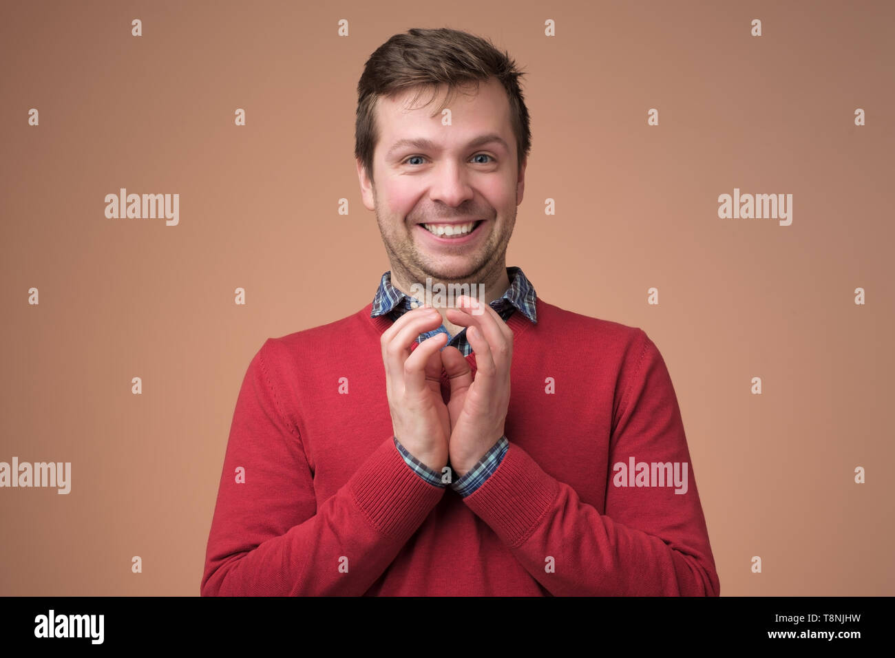 Young european man being curious about news. Stock Photo