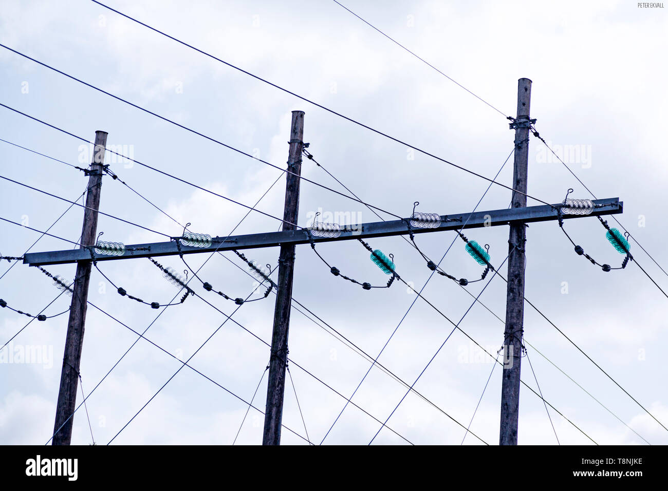 high voltage wires and clouds sky Stock Photo Alamy