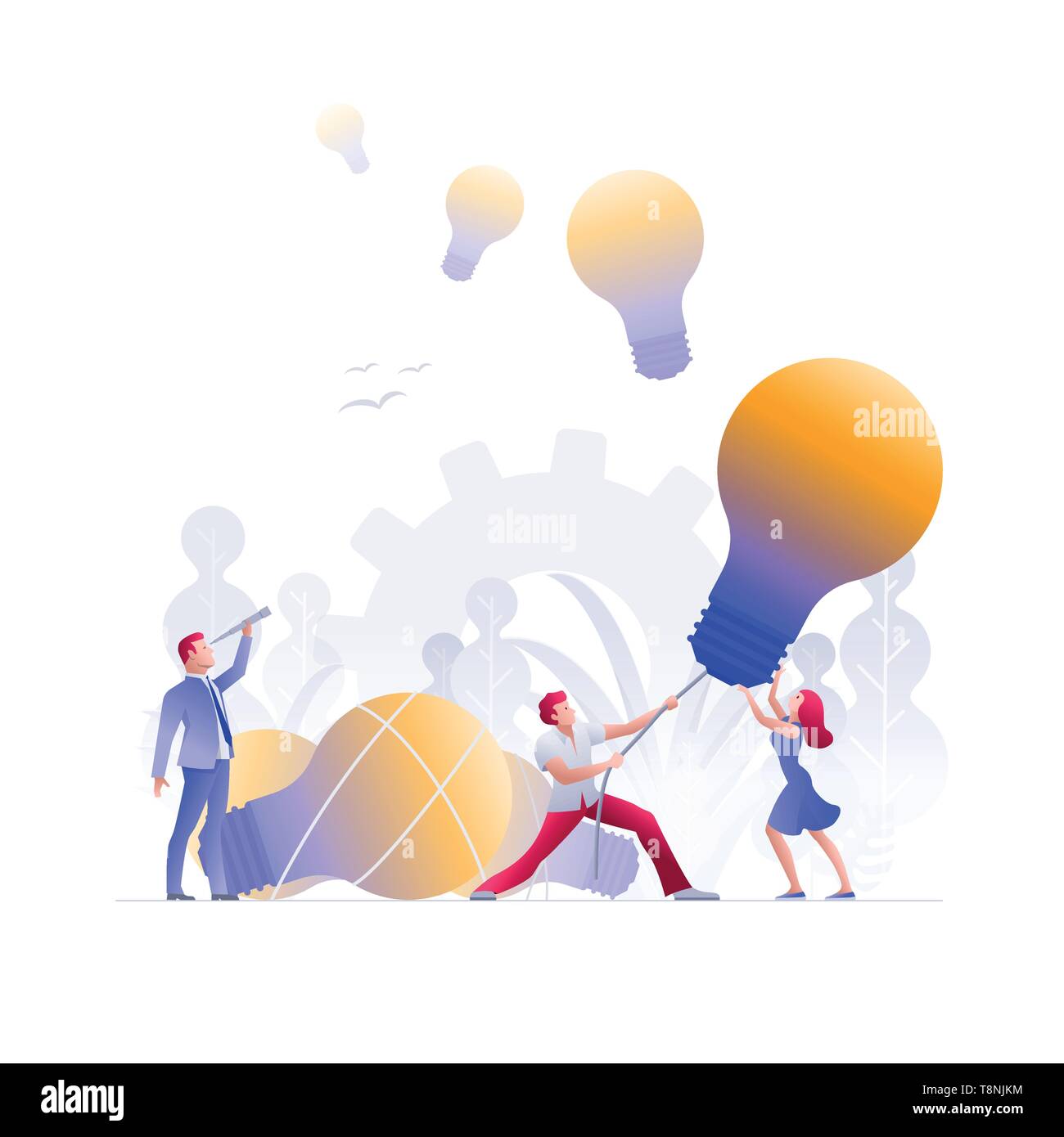 Business people meeting and brainstorming and search, find and hunt new ideas, solutions and opportunities.  Vector concept illustration. Stock Vector