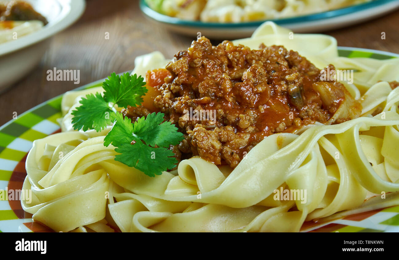 Pishe Ragu Ragu alla bolognese, Bolognese sauce with fettuccino paste Stock Photo ...