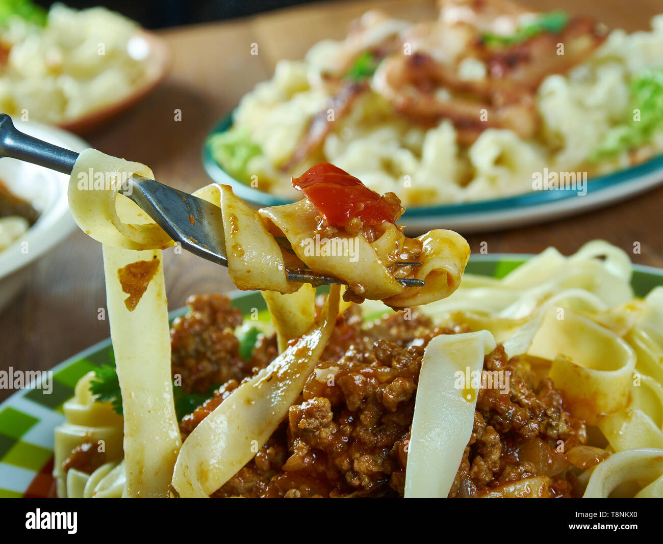 Pishe Ragu Ragu alla bolognese, Bolognese sauce with fettuccino paste Stock Photo ...