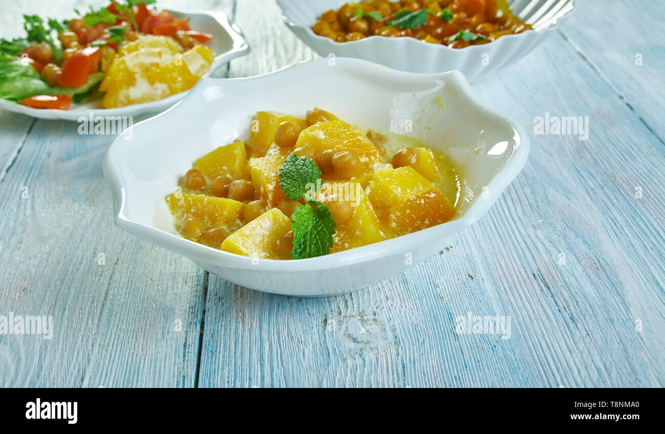 Chickpea and squash coconut curry, great healthy, vegetarian midweek meal. Stock Photo
