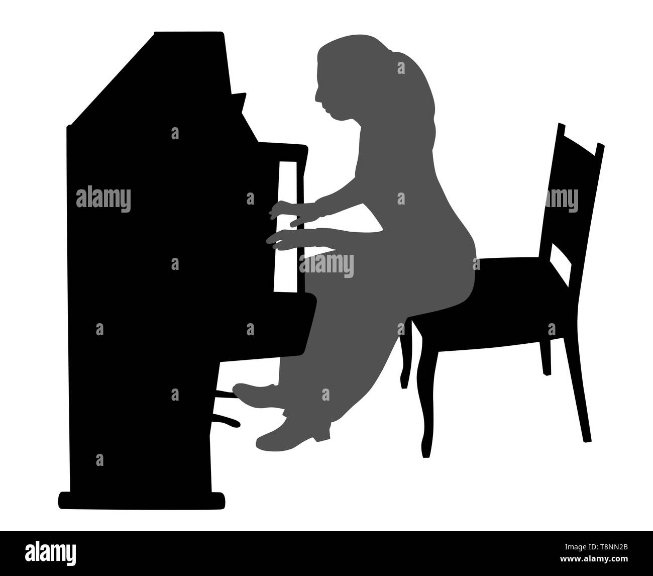 Young woman playing upright piano Stock Vector