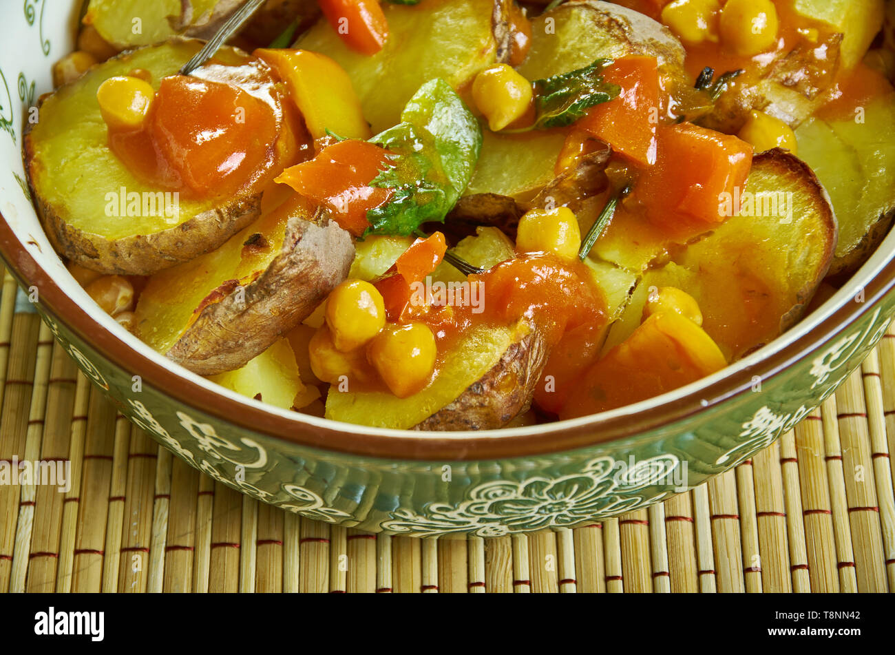 Spanish Chickpea and Potato Bake, casserole bake, filled with loads of