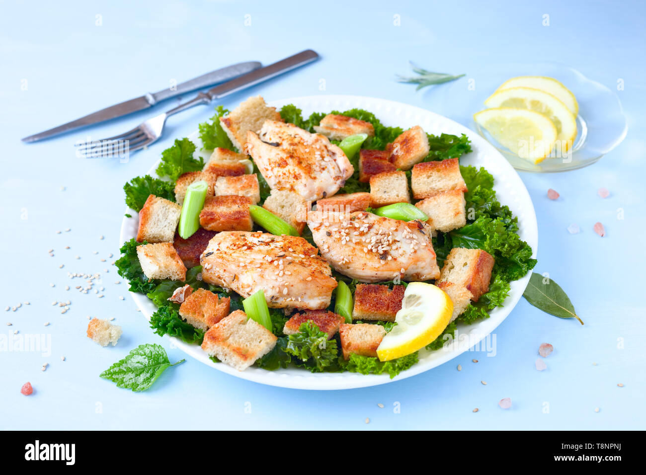 Chicken bread crumb salad Stock Photo Alamy