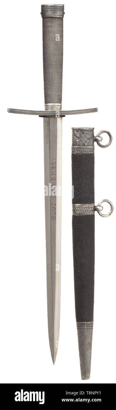 A dagger M 37 for leaders, manufacturer M 7/36, E. & F. Hörster, Solingen  Very good bright blade, the obverse with etched motto Blut und Ehre!  (Blood and Honour!), the reverse etched