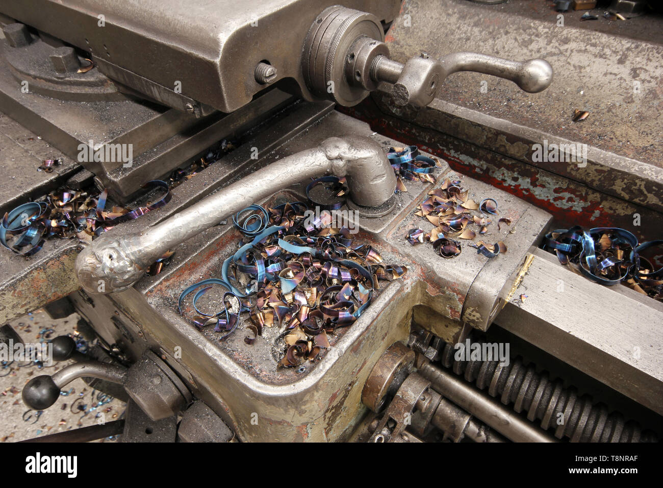 metal shaving on lathe machine Stock Photo Alamy