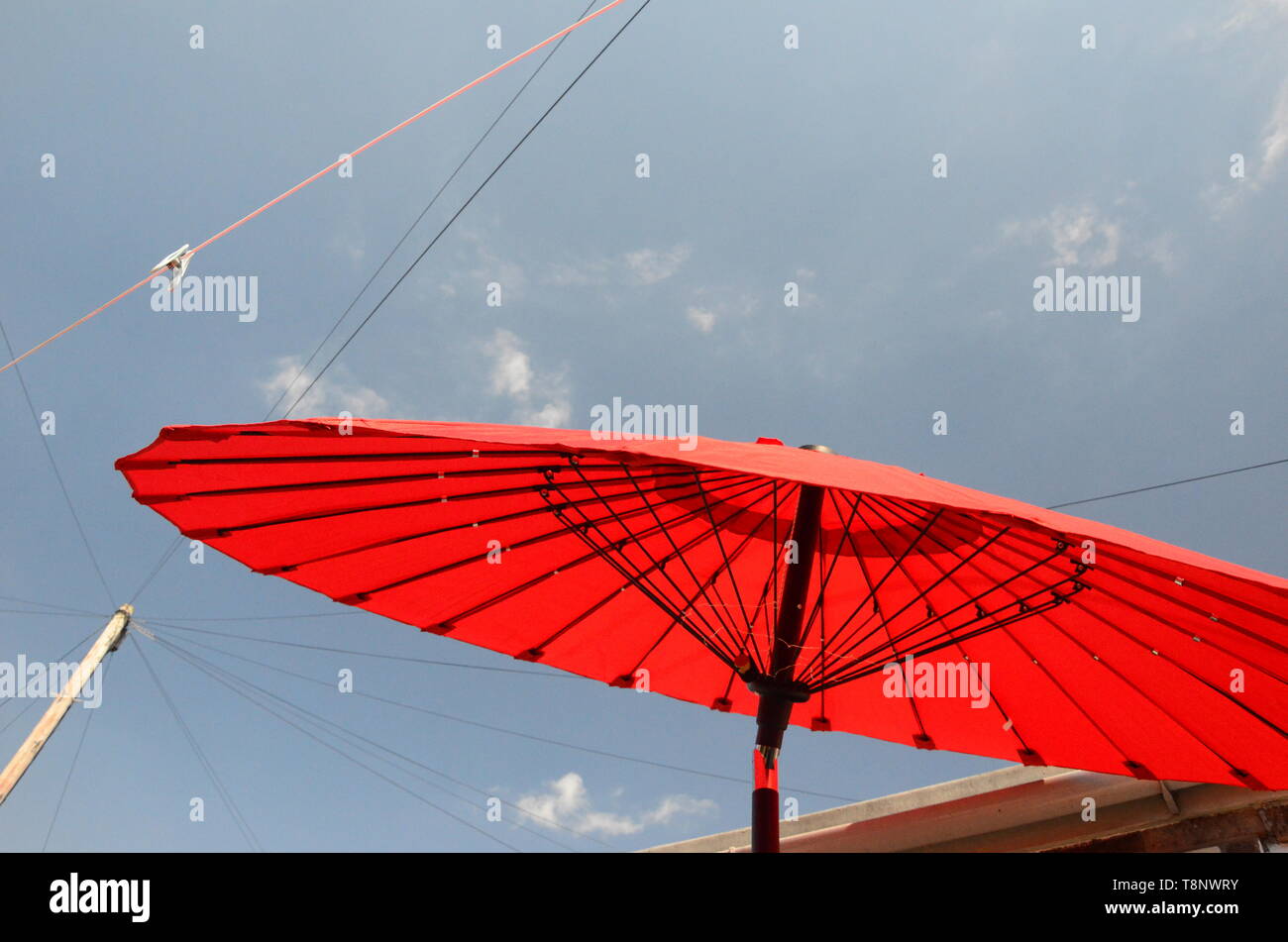 red garden parasol Stock Photo